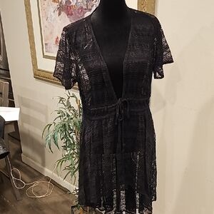 Black Lace Tie-Front Cover-Up